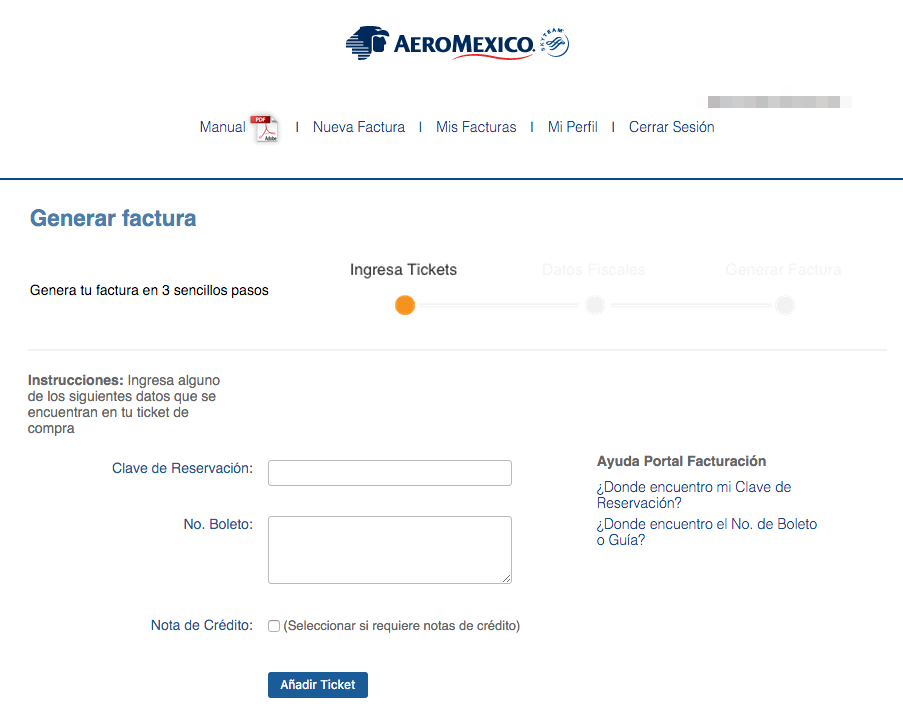 Aeromexico Facturacion Ingresar Ticket